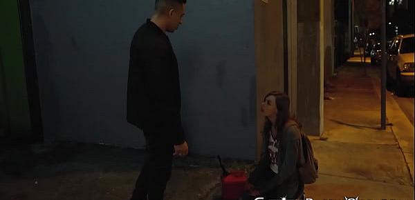  Bimbo Alex Blake blows big dick in the alleyway and fucks